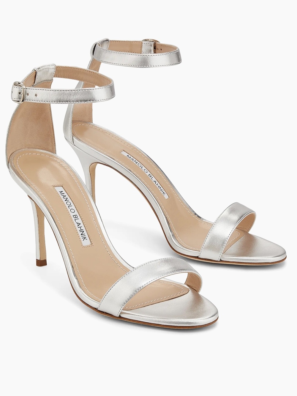 NEW Manolo Blahnik Chaos Metallic Leather Sandals in Silver